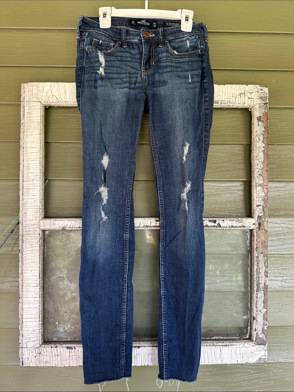 Vintage Hollister Women's Dark Blue Y2K Distressed Skinny Jeans